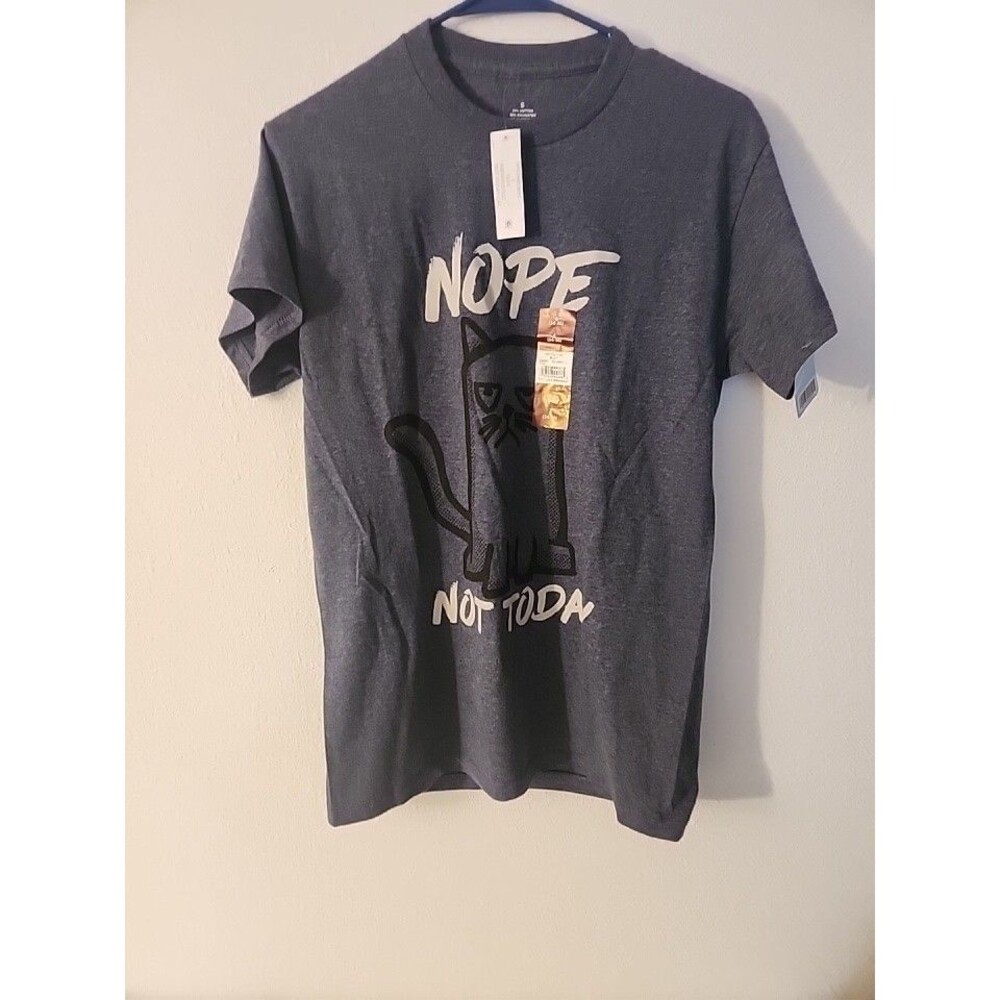 Men's Nope Cat Short Sleeve Graphic Tee Short Sleeve Crew Neck Small Blue NEW